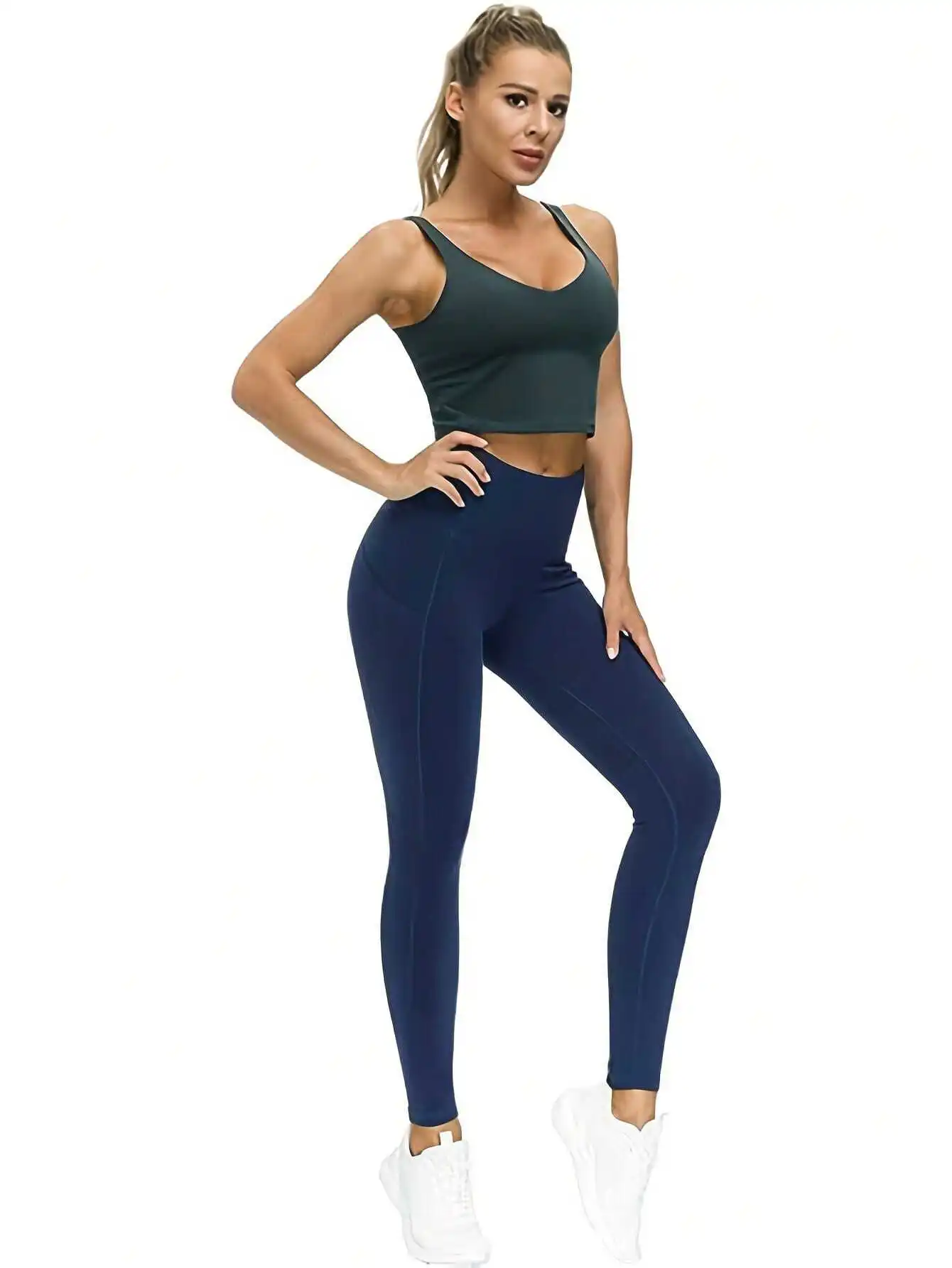 Plus Size Women'S High Waist And Slimming Tummy Pocket Leggings, Sports Pants Colanti