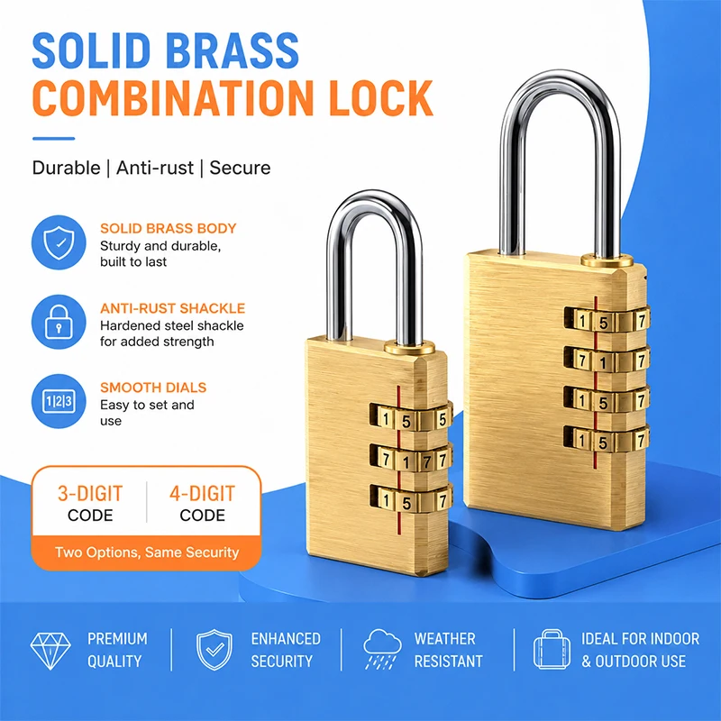 

Solid Brass Mini Combination Padlock Waterproof Code Lock for Travel Luggage Suitcase Gym Locker Dormitory Cabinet Security