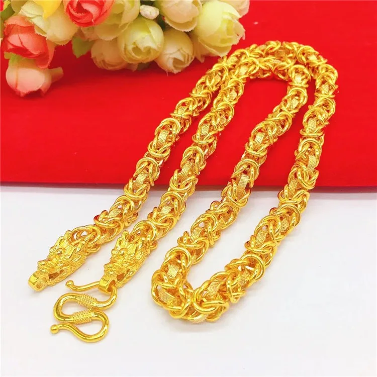 9999 24K echt gouden holle M-gesp herenketting cilindrische drakenkop gouden ketting heren gouden sieraden ketting