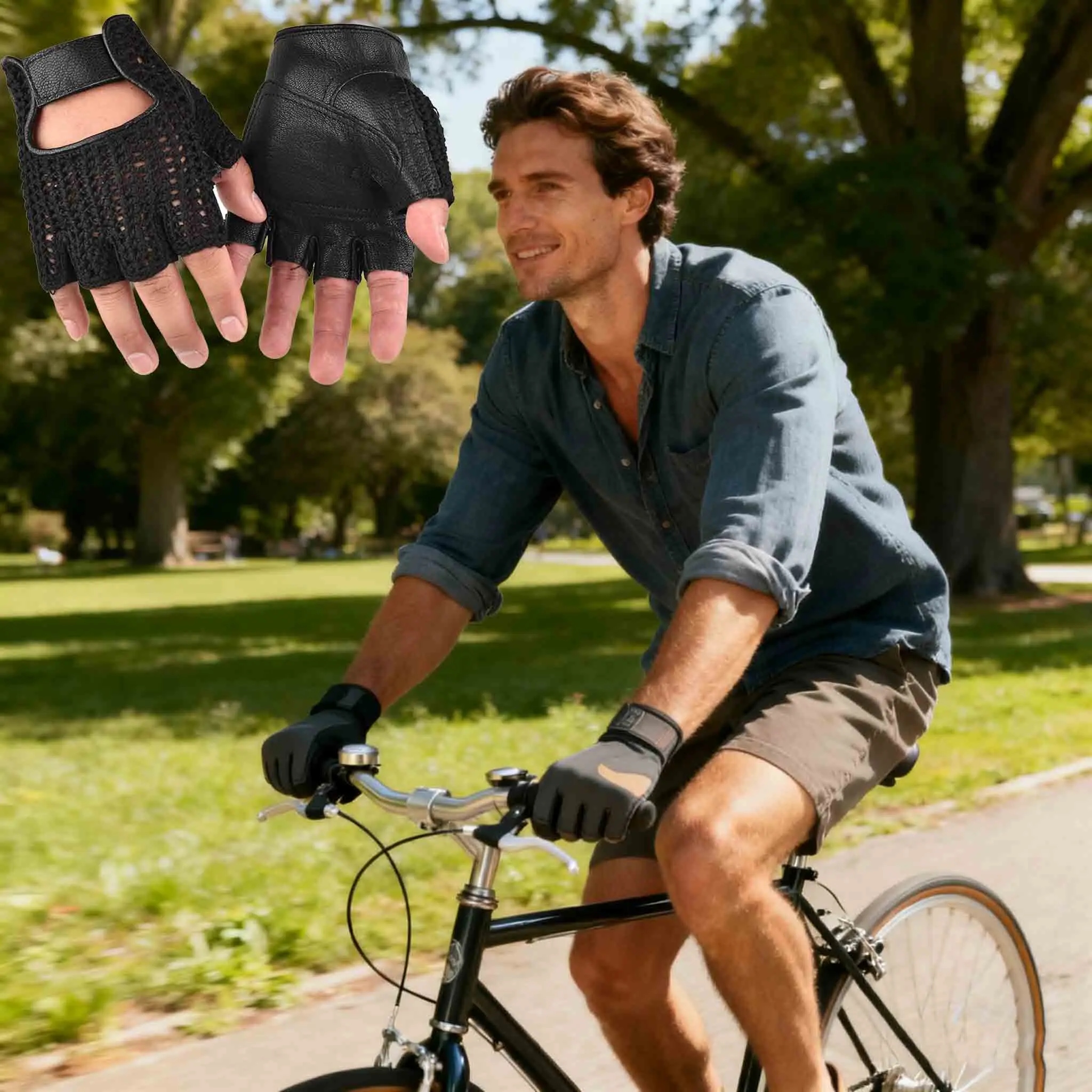 

Перчатки с полупальцами Кожаные перчатки для мотокросса Противоскользящие мужские перчатки для спорта на открытом воздухе Фитнес Велоспорт Перчатки с открытым пальцем