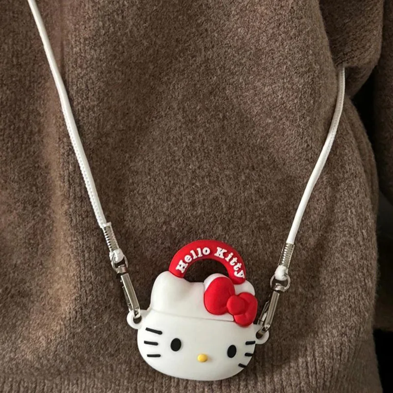 Cute Hello Kitty Cartoon Airpods 4 Protective Shell Kawaii KT Cross Body Bag Airpod Pro2 Anti Drop Bluetooth Earphone Case Gifts