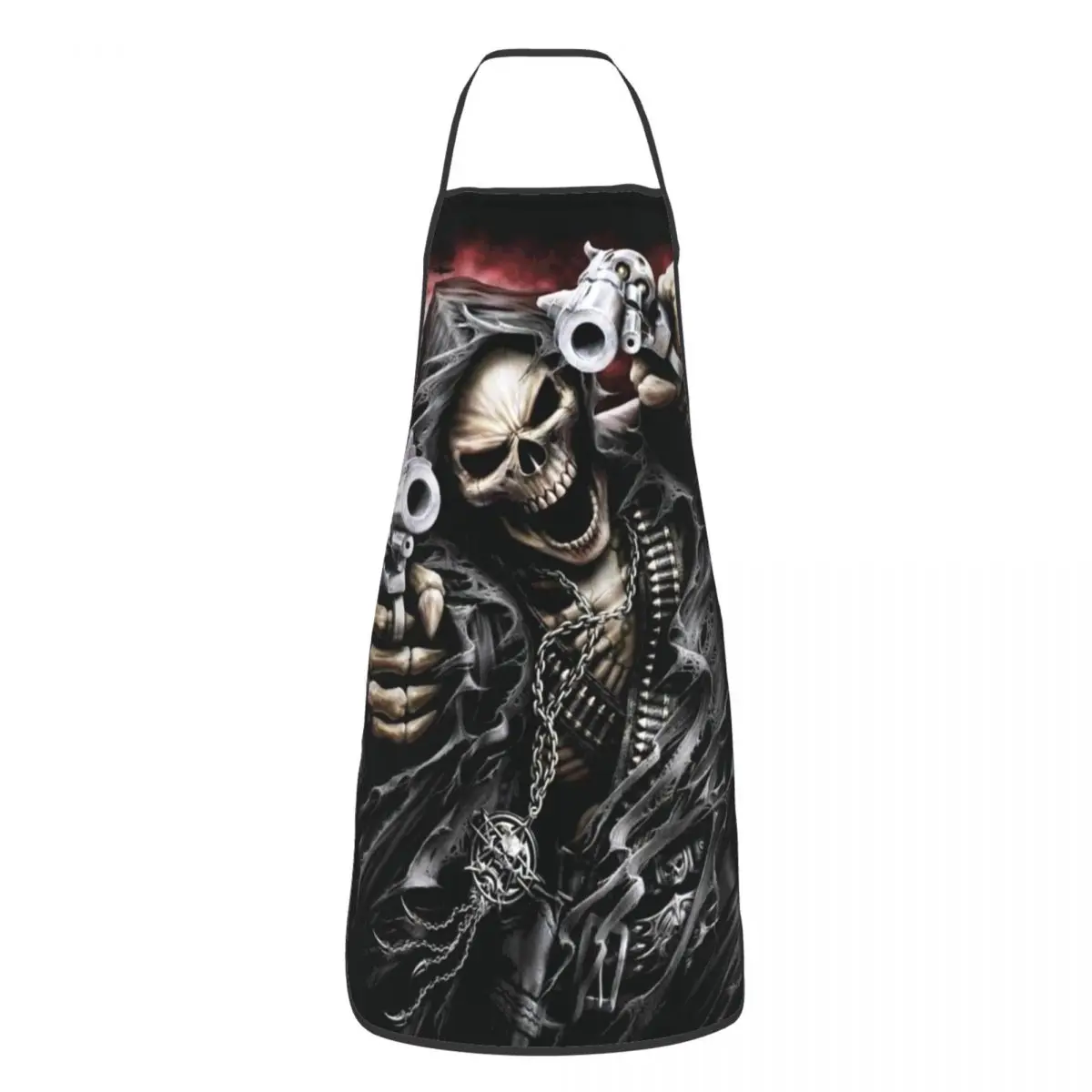 Custom Funny Death Skull Bib Aprons Women Men Unisex Kitchen Chef Horror Skeleton Tablier Cuisine for Cooking Baking Painting