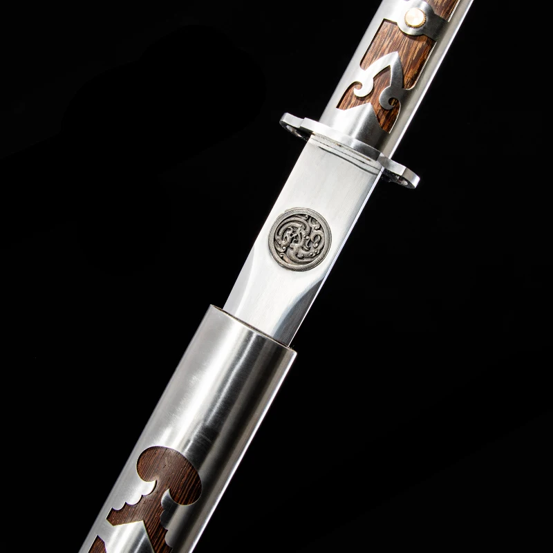 Chinese Ring Head Tang Sword High Manganese Steel Two Groove Blade Training Catana Handmade Full Size Rose Wood Sheath Katana - view 2