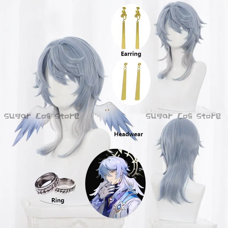 

Honkai Star Rail Latest Sunday Game Cosplay Wig Light Blue Hair Mr. Sunday Uniform Prop Wind Headwear Earring Halloween Party