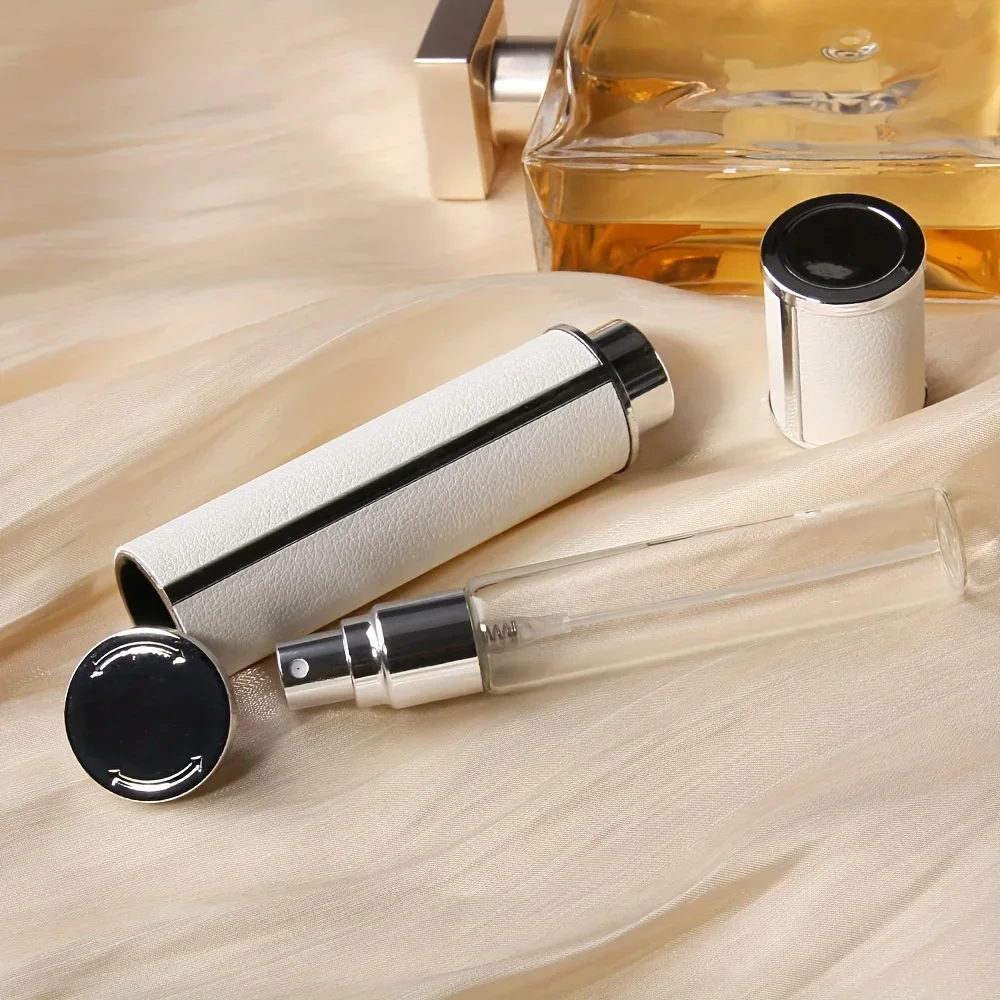 5 個 12 ミリリットル革製詰め替え香水ボトルポータブルトラベルサンプルミニプレスと分割空ボトル香水詰め替えディスペンサー