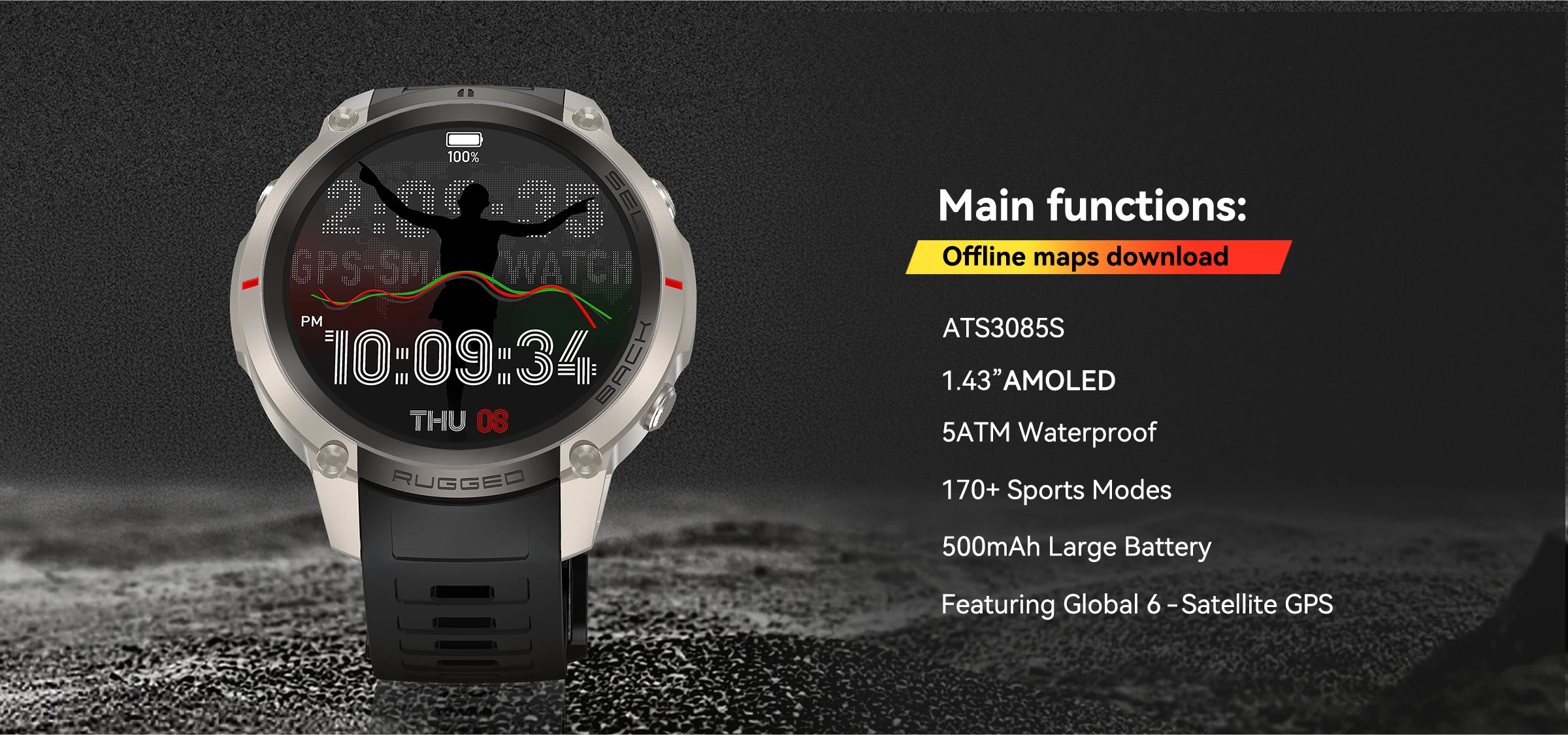 2026 Neue GPS-Technologie Offline-Karte 500mAh Akku Smartwatch GPS-Kompass Höhenmesser 5ATM Wasserdichte Sport-Smartwatches für Herren – Detail 2