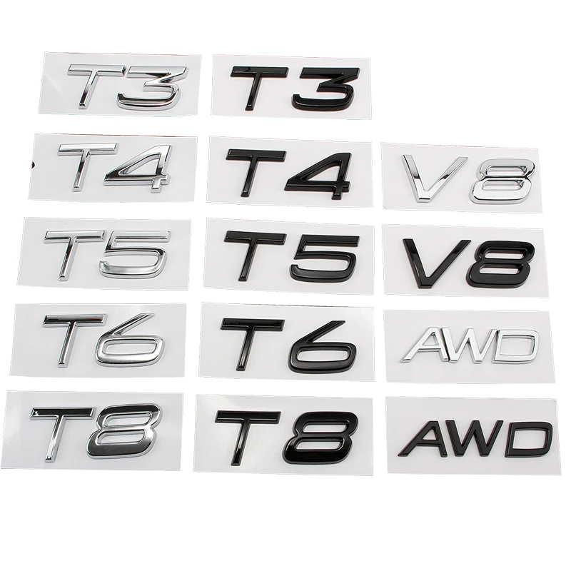 Car 3D ABS Trunk Letters Logo Badge Emblem Decals Styling Sticker For Volvo T3 T4 T5 T6 T8 V8 AWD XC40 XC60 XC90 S40 S60 S80 S90