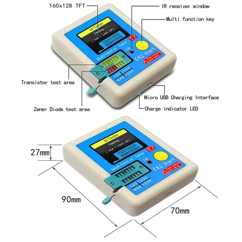 LCR-T7 Transistor Tester Multimeter Colorful Display TFT For Diode Triode MOS/NPN/PNP Capacitor Resistor Transistor