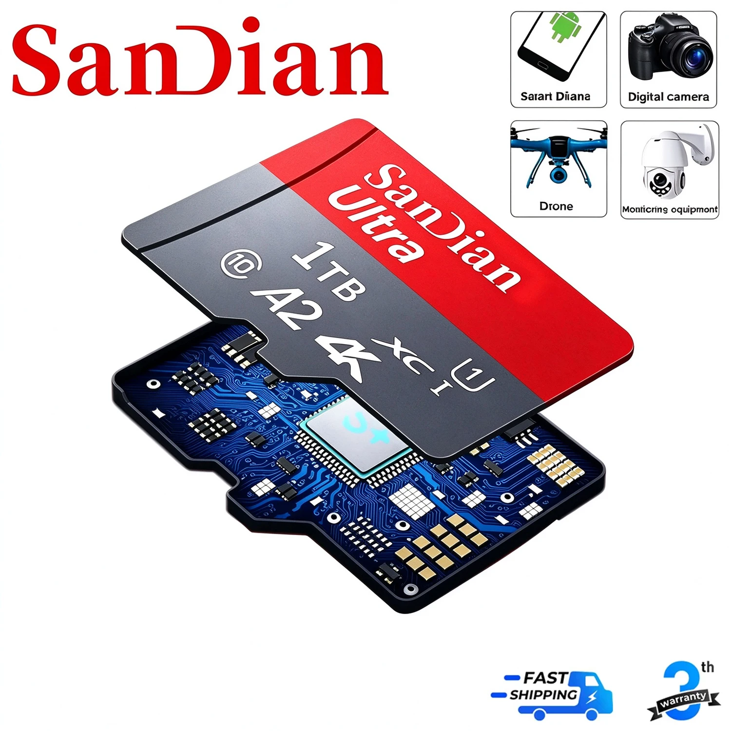 128GB 512GB Memory Card SD Cards High Speed TF Cards Micro SD Card 256GB 1TB 2TB A2 V30 X-Ray Proof Waterproof for Camera Phones
