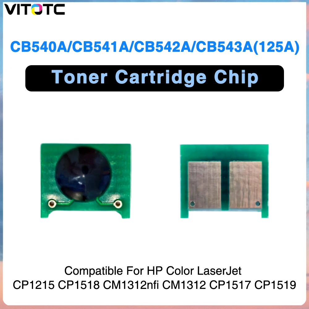 Chip de toner 125A CB540A CB541A CB542A CB543A para impressora HP Color LaserJet CP1215 CP1518 CP1517 CP1519 CM1312nfi CM1312, 8 peças