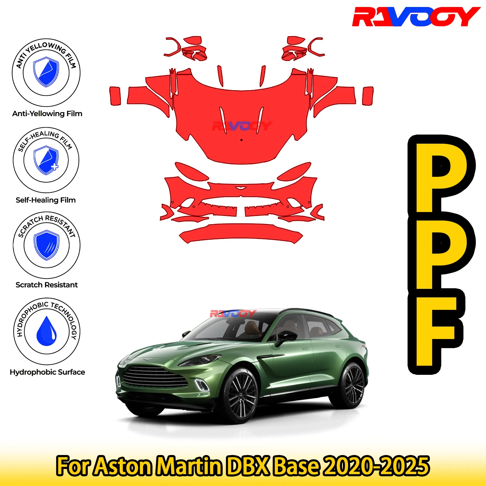 

For Aston Martin DBX Base 2020-2025 Glossy Matte Black Precut front PPF Kit Paint Protection Film