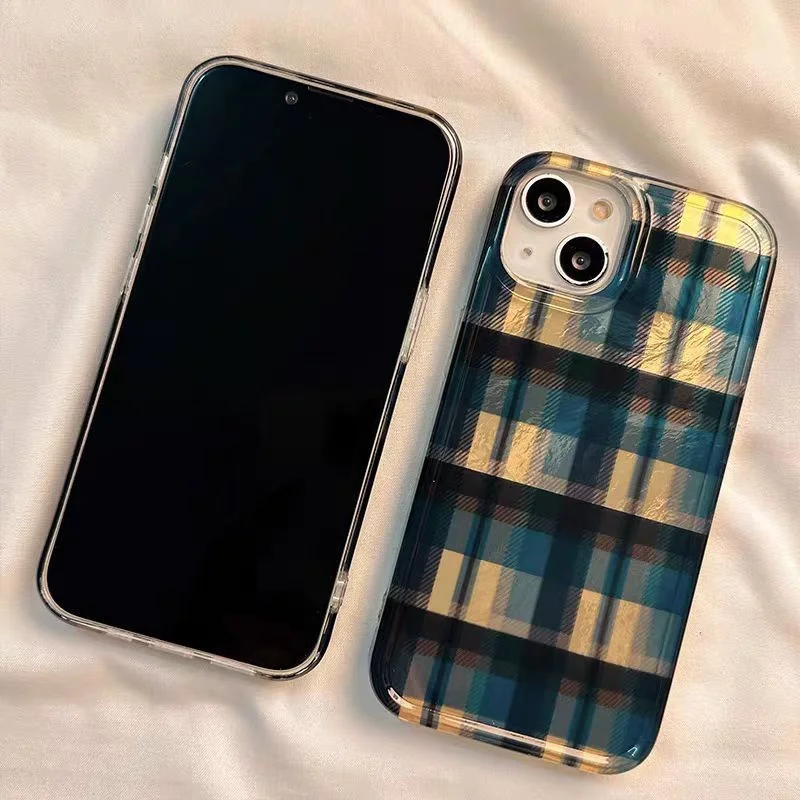 Vintage Blue & Yellow Checkered Phone Case For iPhone 16 15 14 13 12 11 Pro Max XR XS Max 7 8 Plus 16e Vortex Pattern Back Cover - Image 5