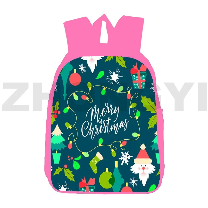 Pink Cute 12/16 Inch Christmas 3D Print Backpacks for School Teenagers Girls Santa Claus Gifts Mens Small Bookbags Sport Mochila