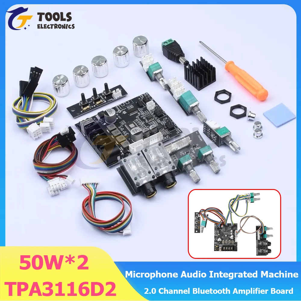 

502T Microphone Audio Integrated Machine 2.0 Channel Bluetooth Amplifier Board 50W*2 TPA3116D2 Dual Channel Amplifier Board