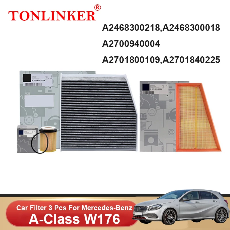 

TONLINKER Cabin Air Filter Oil Filter For Mercedes Benz A Class W176 2013-2018 A180 A180d A200 A200d A220 A250 A45AMG Car Goods