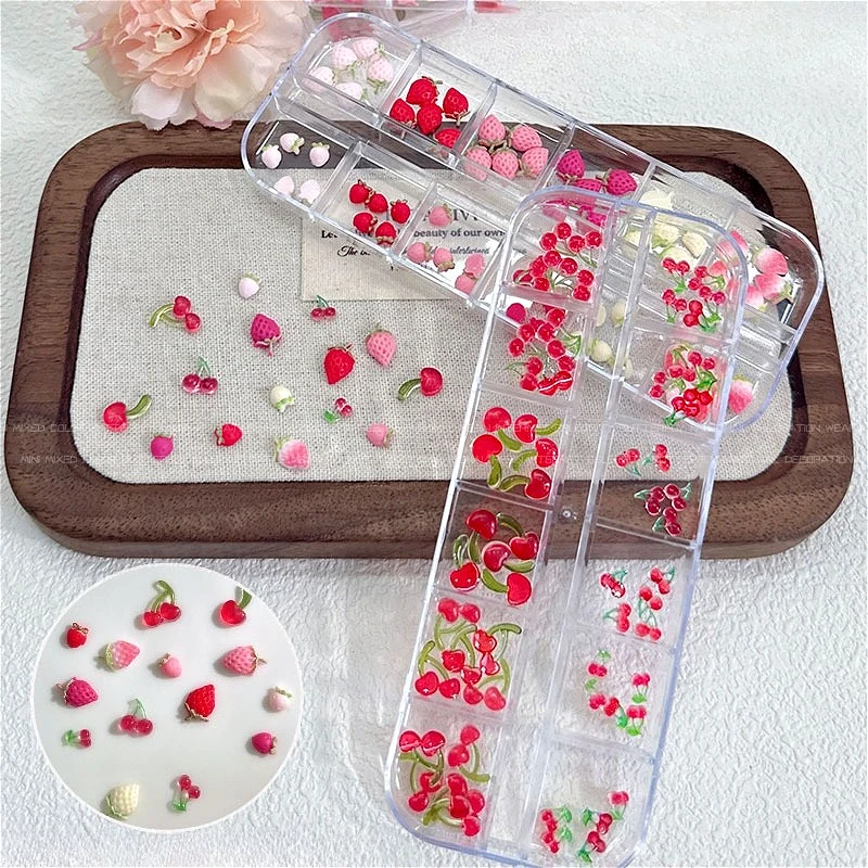 

Lovely Strawberry Cherry Pearl Flower Mix Color Bowknot Star Punk Metal Rivet DIY Nail Art Accessories Decorations Manicure Tool