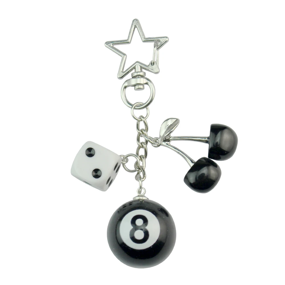 1PC ファッション 8 ボールフルーツチェリースターキーホルダー電話アクセサリー Y2K 手作りクリエイティブ 8 ボールチェリーキーホルダーコスプレアクセサリー