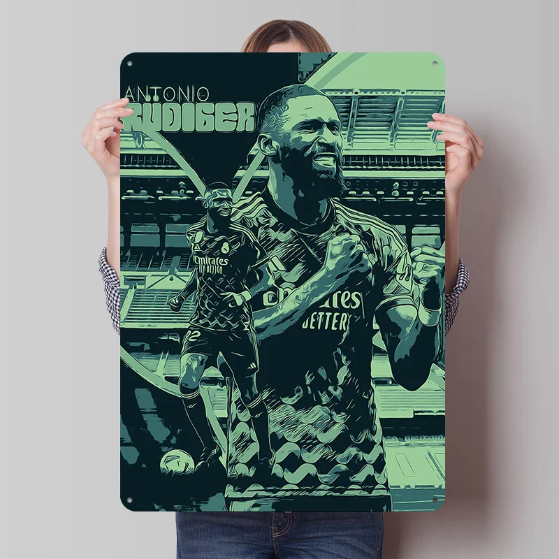 Antonio Rüdiger Football Tinplate Poster Custom Wall Art Vintage Metal Signs Retro Tin Plaque for Gaming Room Decoration Cozy