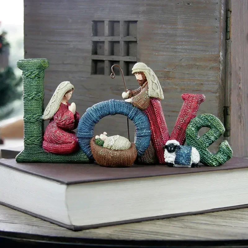 Christmas Decor Elegant Nativity Set Nativity Ornament Holy Family Love Delightful Beautiful Letter Resin Crafts Home Decoration