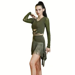 2023 Women Latin DanceTassel Skirt Irregular Fringed Short Skirt Lady Sexy Ballroom Dancing Competition Clothing Girl Dancewear