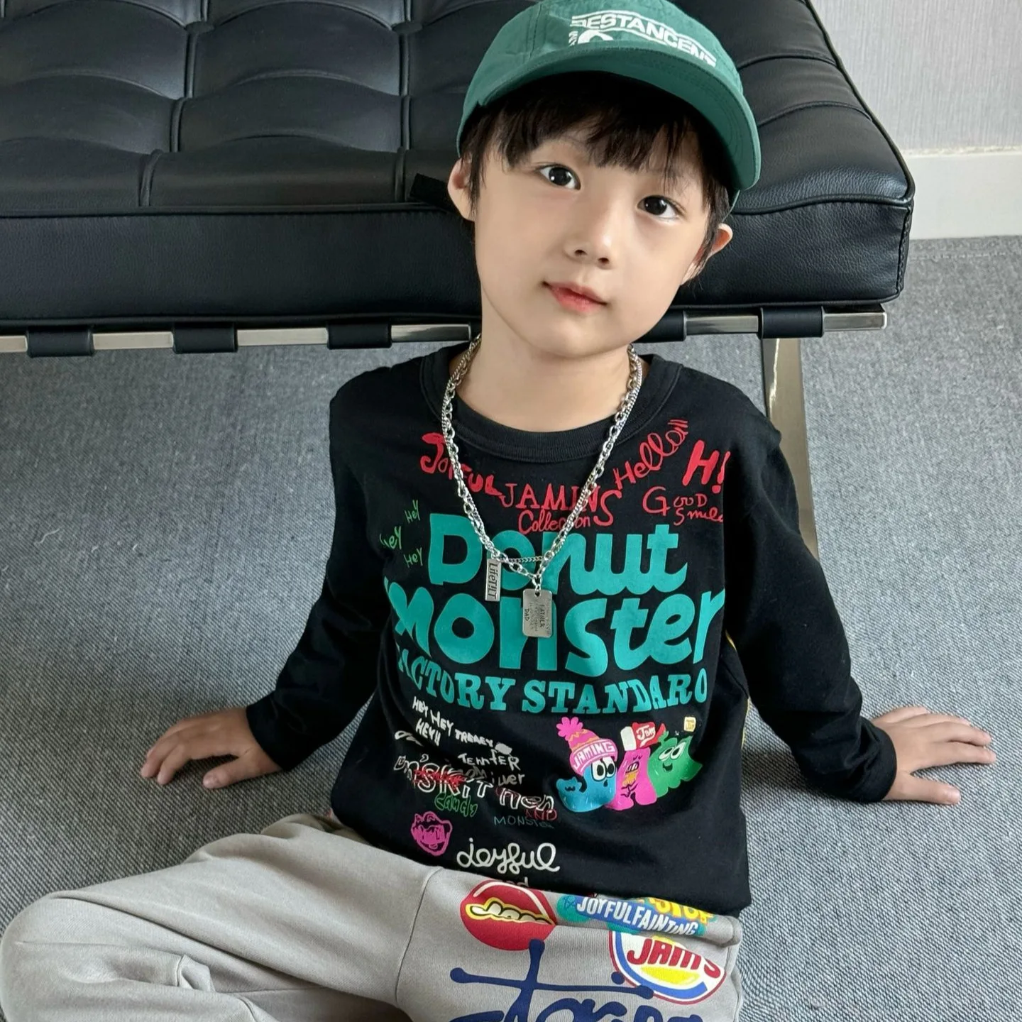 เสื้อยืดคอกลมแขนยาวเด็ก ลายการ์ตูนญี่ปุ่น สไตล์เทรนดี้ สำหรับเด็กเล็กและเด็กโต ปี 2025