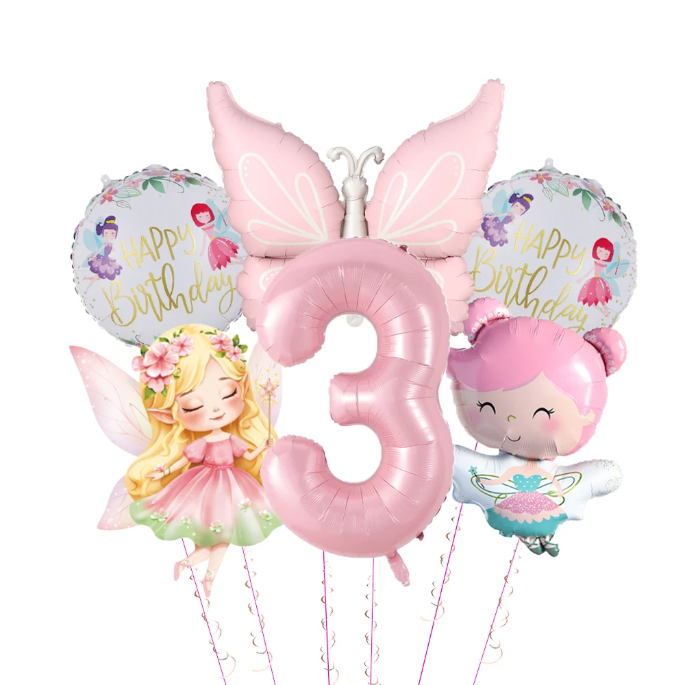 6-teiliges Schmetterling-Blumen-Feen-Ballonset 40 Zoll Nummer 0-9 Folienballons Geburtstag Hochzeit Party Dekorationen Baby-Shower-Zubehör
