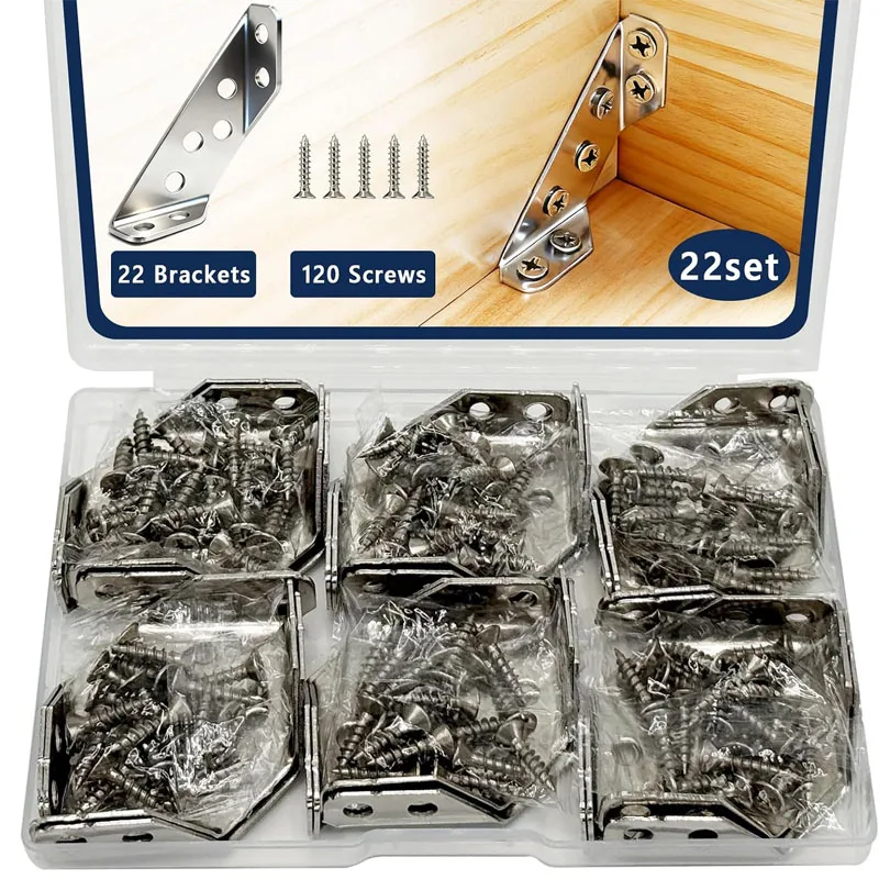 Stainless Steel Corner Brackets Furniture Corner Connectors With Screws Wood Cabinet Drawer Angle Shelf Corners Brace Fastener