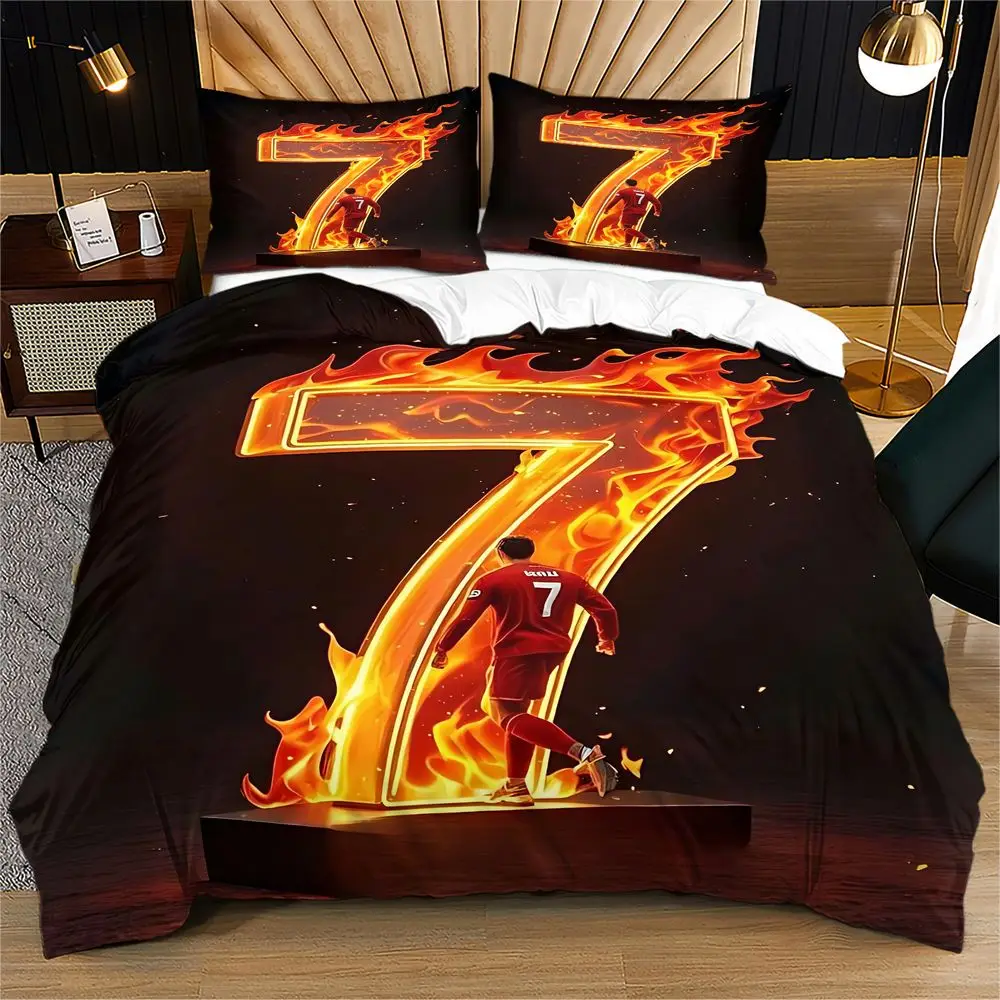 Soccer Star Number 7 Fire Duvet Cover Set 3D Digital Print Bedding Set Soft Microfiber Comforter Cover for Bedroom Home Decor
