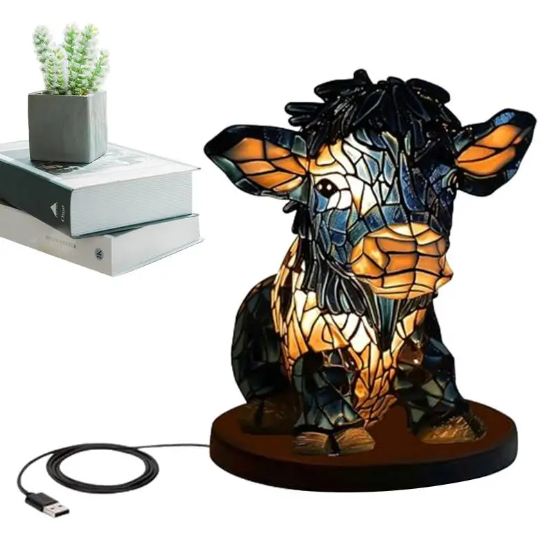 highland cow led lamp para quartos candeeiro de mesa rustico luz animal vintage lampadas de mesa fofas ocidentais 01