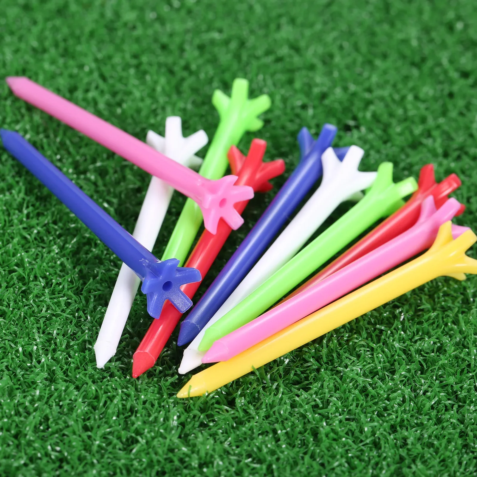 100Pcs 6 Colors Professional Zero Friction 5 Prong 70mm Golf Tee 5 Claw Less Resistance Durable Plastic Golf Tees Accessories