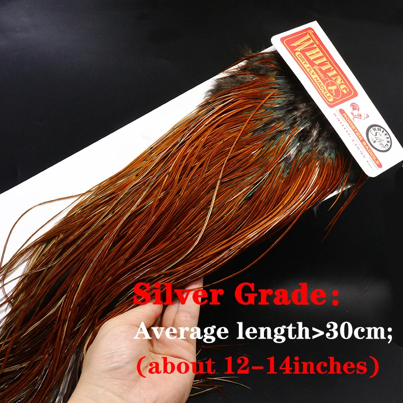 Whiting 12-14\'\'long silver grade fly tying feather 20feathers NAT colors size14#16# dry fly tying skinny rooster saddle hackles