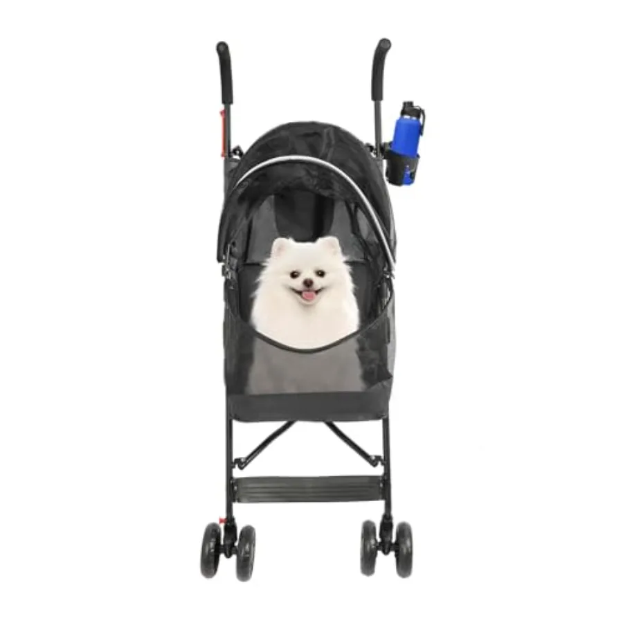 

Outdoor pet travel stroller for small to medium dogs and cats: lightweight foldable black jogger with breathable mesh, storage