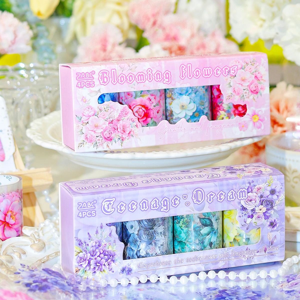 

4 rolls/box, plant flower pattern PET sticker tape, DIY brochure, gift box and photo frame decoration, exquisite gift