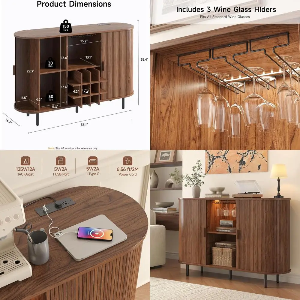 

Винный шкаф на 55 бутылок с отделкой под орех, светодиодной подсветкой, местом для хранения и зарядной станцией