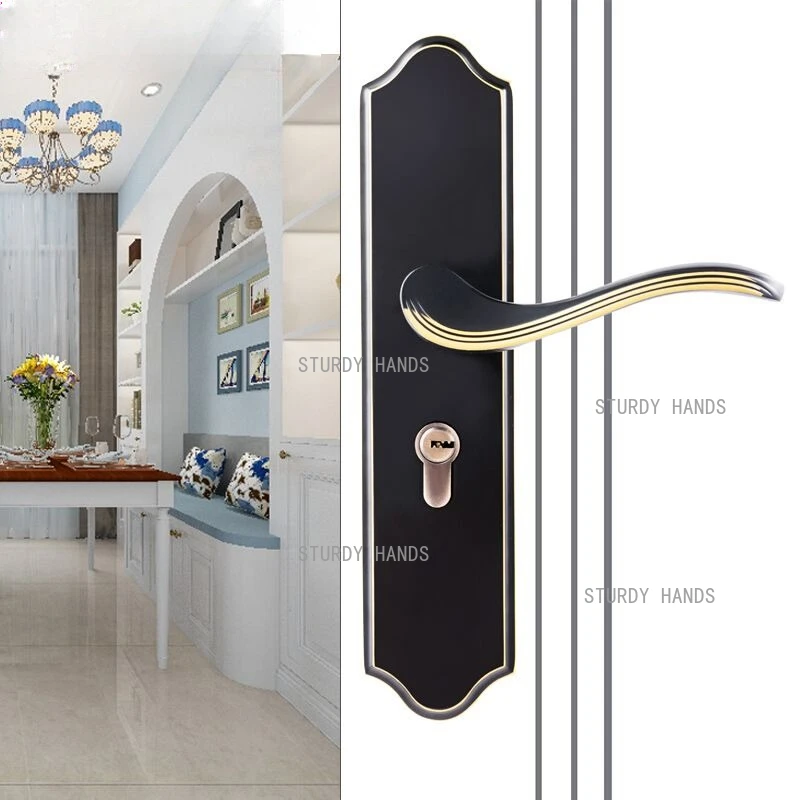 1 set of stainless steel indoor silent door lock modern and simple bedroom wooden door handle lock