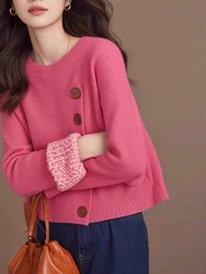 European Button Design Sense Knitted Sweater Women's New Style Spring Autumn Fashion Luxury O-Neck Long Sleeve Pullover Sweater