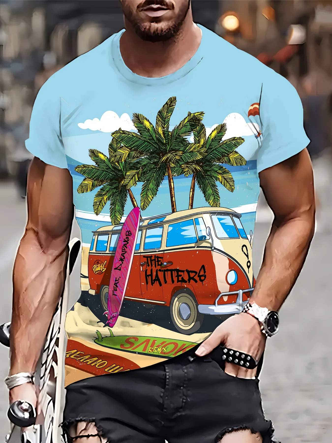 

Millennium Beach on Car Print Invincible-Lightweight Breathable Short Sleeve-Summer Tops-Men's Clothing-Oversized Clothing