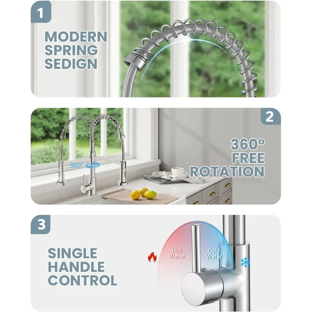 Pull-Down Spray Single Handle Brushed Nickel Stainless Steel Commercial Kitchen Faucet