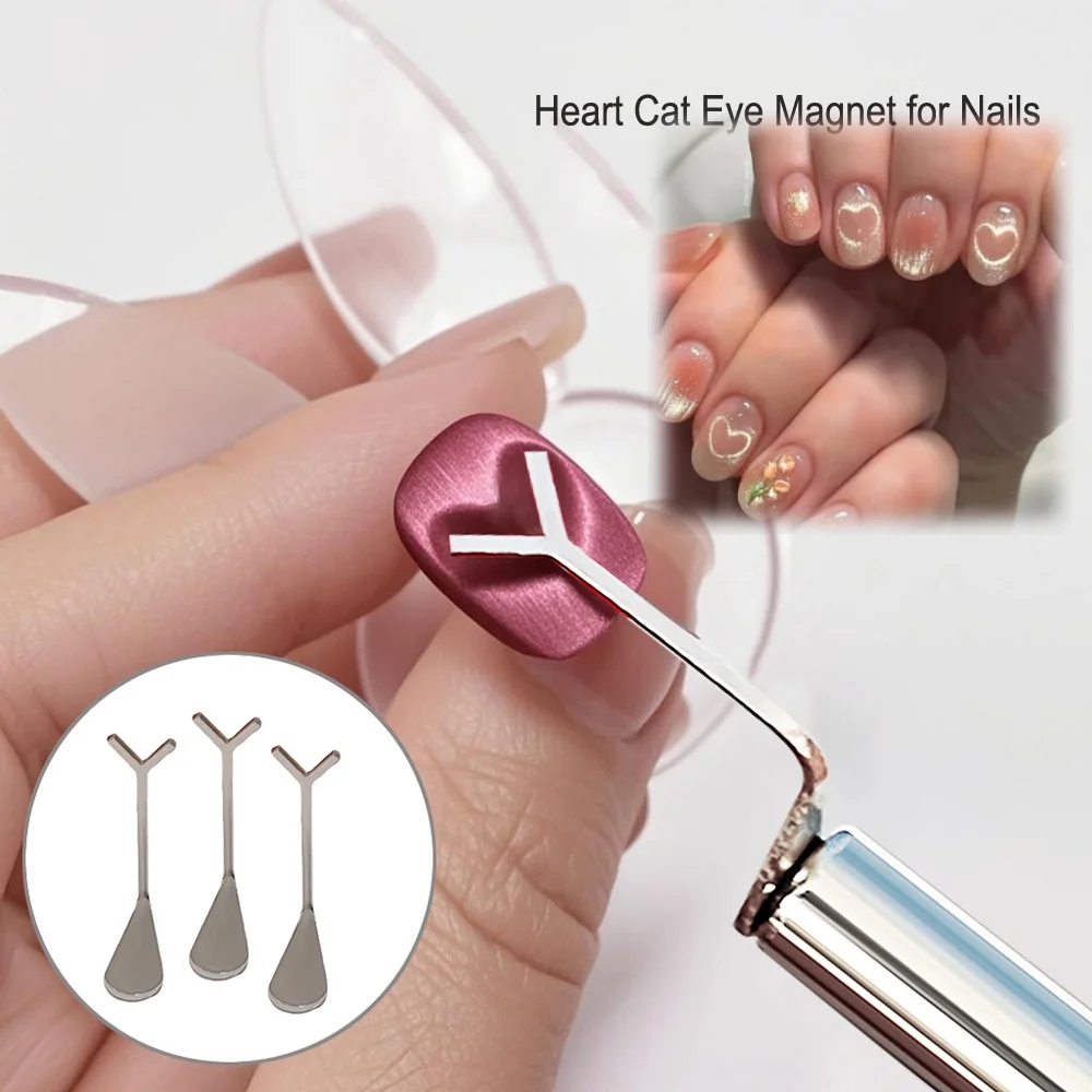 

2Pcs 3D Heart-shaped Cat Eye Magnet Set Y-shape Iron With Round Magnetic Stick Kit Gel Polish DIY Design Nail Accessories Tool