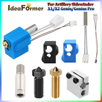 For Artillery Sidewinder X1/X2 Genius Hotend Silicone Sock Heating Tube Thermistor Heat Block Volcano Nozzle Kit Throat Extruder