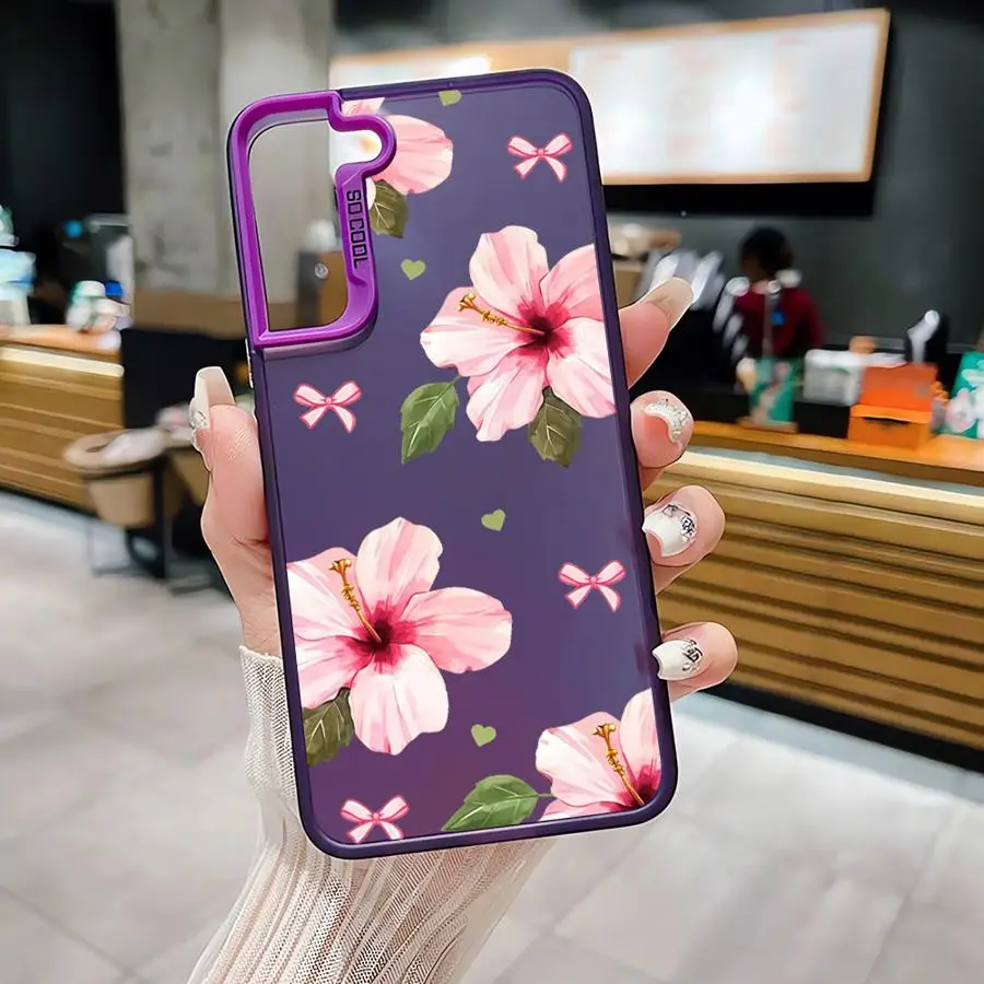 Blueberry Bow Hibiscus Floral Print Phone Cover Case for Samsung Galaxy S26 S25Edge S24 FE S22 Ultra S25 S20 FE S21 Note 20