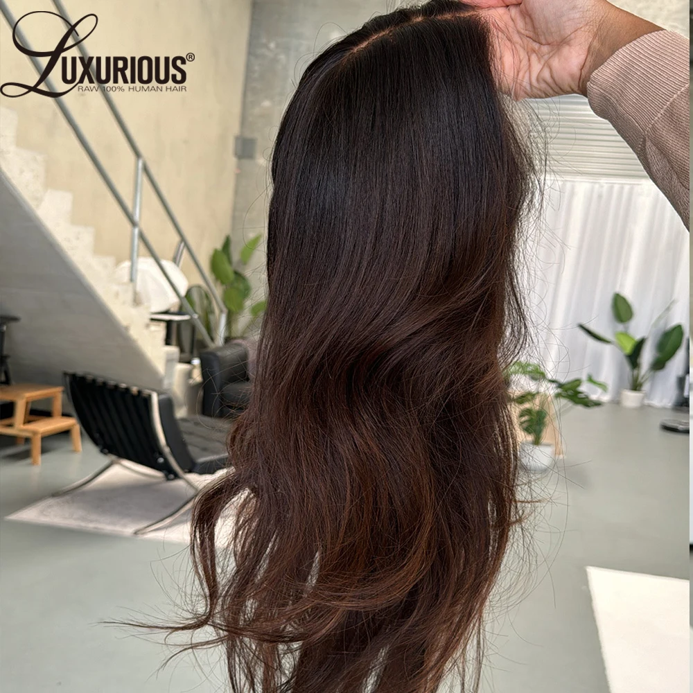 Lujosa peluca con ondas de agua ombré marrón castaño, peluca con malla frontal 13x4, cabello humano blanqueado, peluca de cabello humano con cierre de encaje 4x4, 30 pulgadas