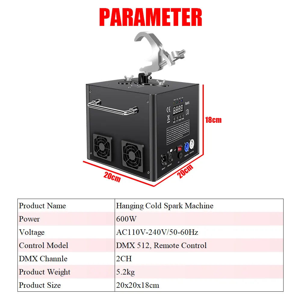 Imagem -06 - Máquina de Faísca Fria Pendurada com Controle Remoto Efeitos Especiais dj Discoteca Boate Casamento Dmx 512 600w