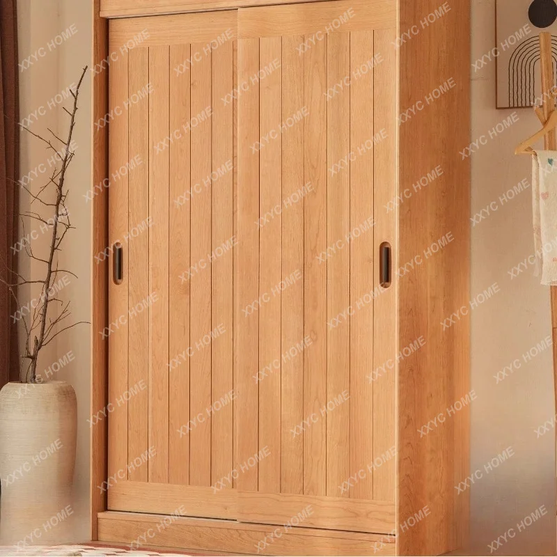 LLarge and small apartment vertical sliding door clothing kitchen storage solid wood storage cabinet