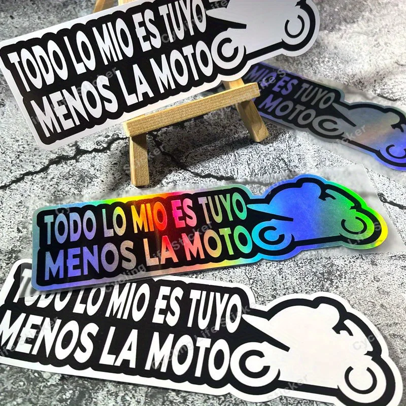 Calcomanía autoadhesiva holográfica con temática de motocicleta (estilo eslogan de motocicleta) para crear personalización de vehículos, 1 ud.