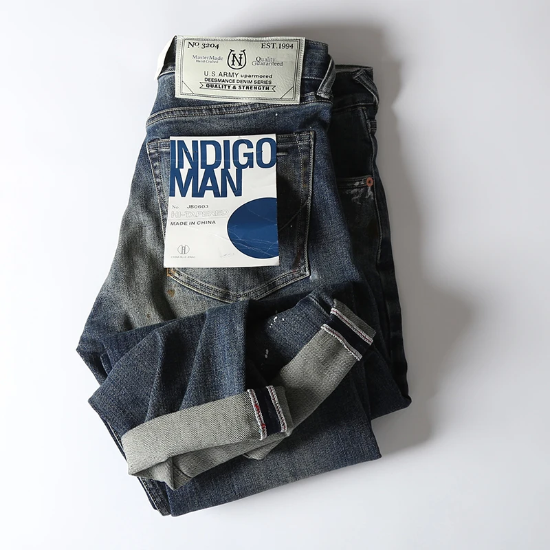 

High-End Vintage Pure Cotton Washed Loose Straight Leg Paint Splatter Men's Casual Jeans Youth Fashion Straight Tube Trousers