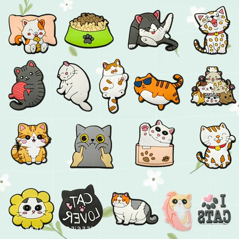 

18pcs Cat & Kitten Mewing Shoe Charms Cute Animal Buckle Decorations for Clogs Sandals Unique Gift for Pet Lovers Friends