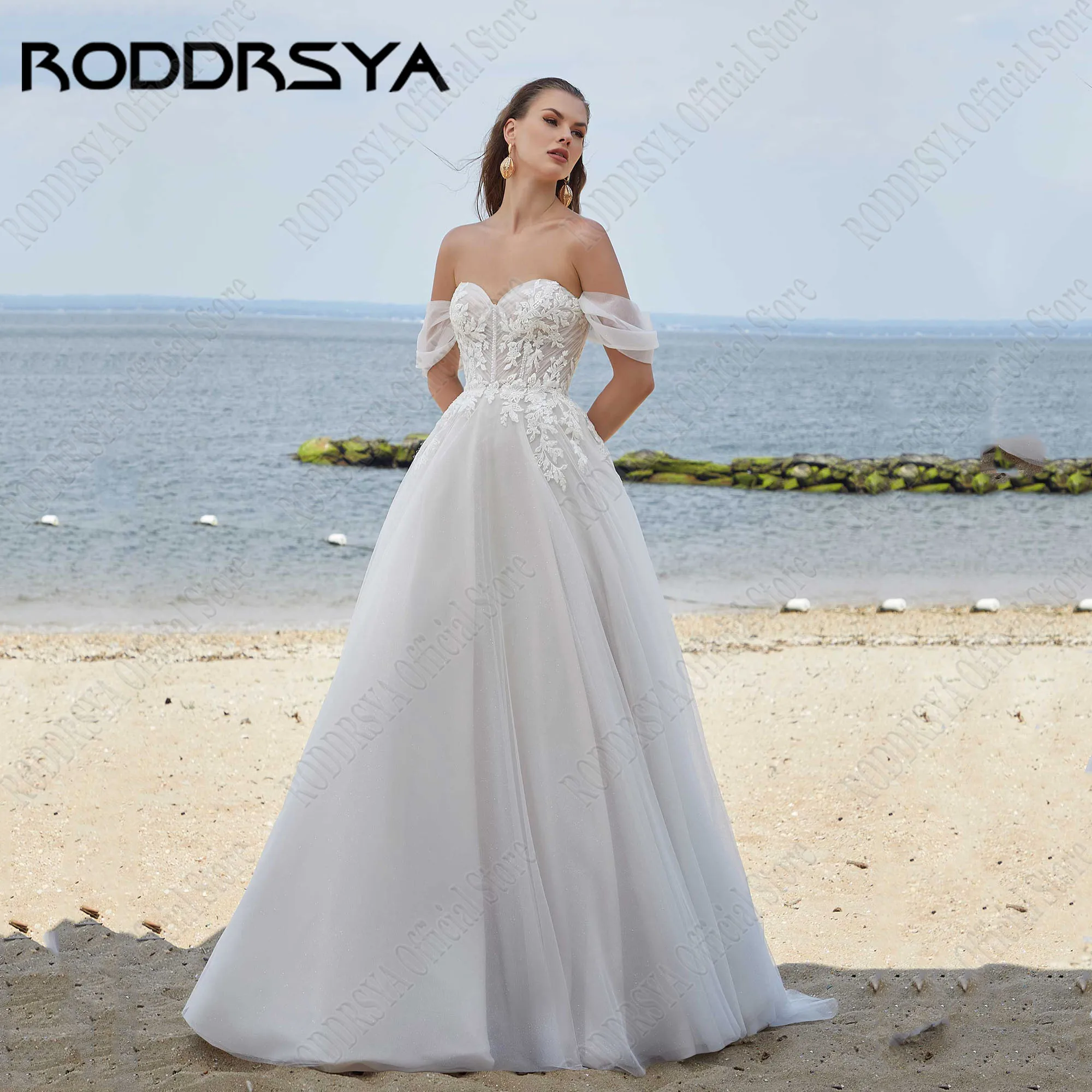 

RODDRSYA Beading Lace Wedding Gowns Sweetheart Detachable Shoulder A-Line Applique Bride Dresses For Woman Backless Custom