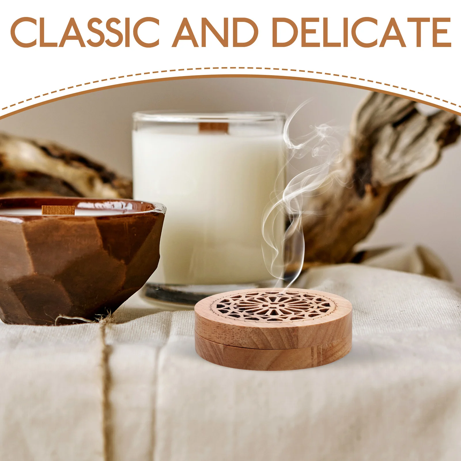 

Round Wooden Incense Holder Cone Incense Burner Tabletop Censer Vintage Indoor Decoration Relaxing Gift for Home Office Yoga