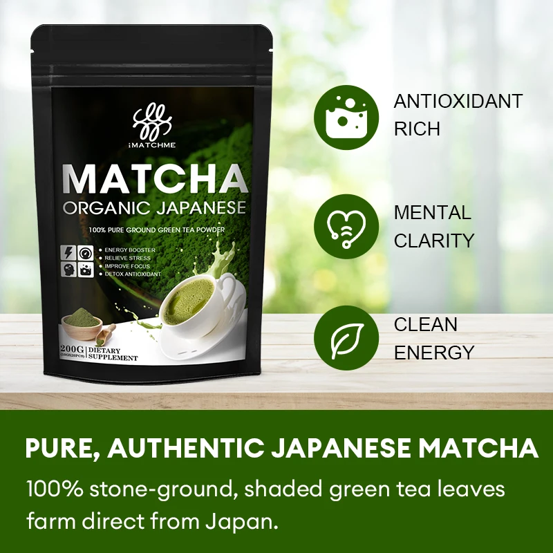 Pure Matcha Natural Slimming Products for Fat Burning, Dessert & Baking Drink Vegan, Gluten-free, Rich In Antioxidant & Vitamin